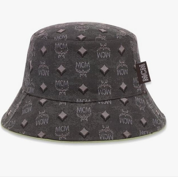 MCM visestos bucket hat Grey outside with green piping + inner lining. - Picture 7 of 16